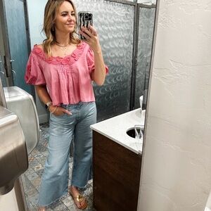 Free People Floral Appliqué Crop Top